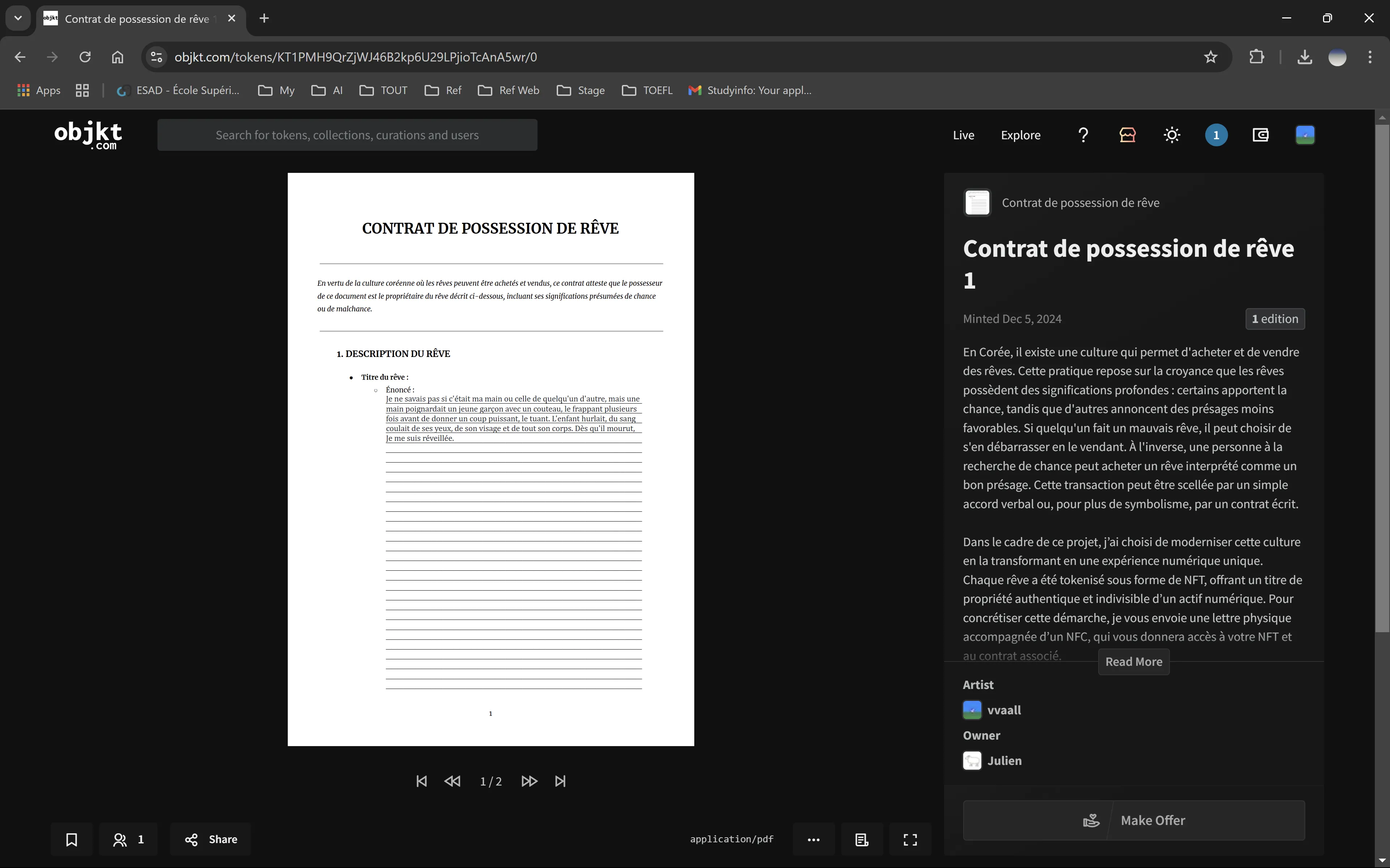 A thumbnail image of Dream Ownership Contract