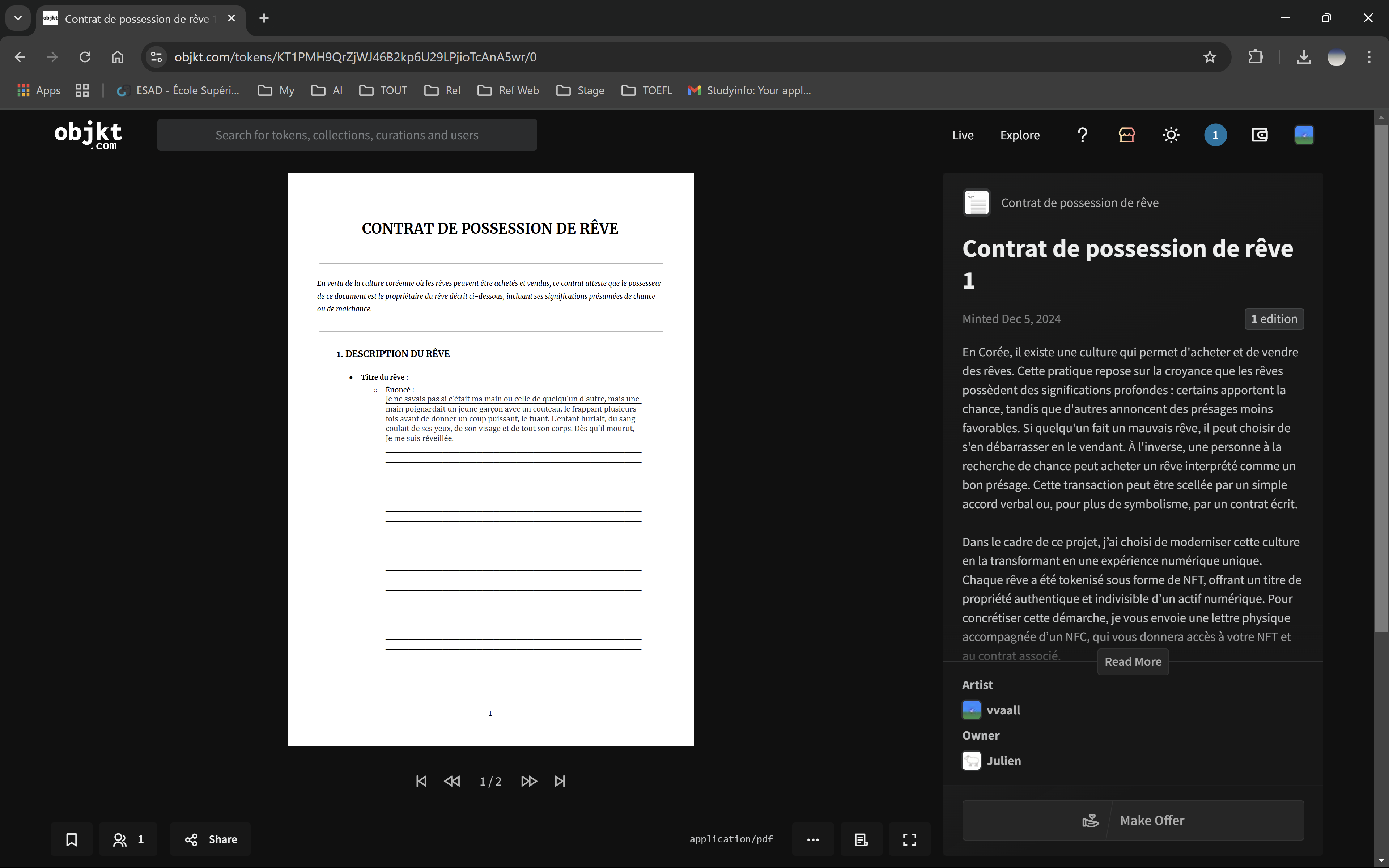 A thumbnail image of Dream Ownership Contract
